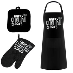 Happy Challah Days Pot Holder, Oven Mitt & Apron Set