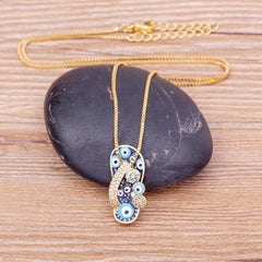 Enamel Slipper Evil Eye Pendant Necklace