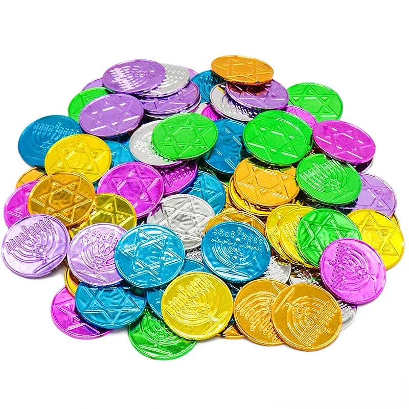 100pcs Colorful Retro Plastic Pirate Gold Coins - Hanukkah Fake Treasure Toys