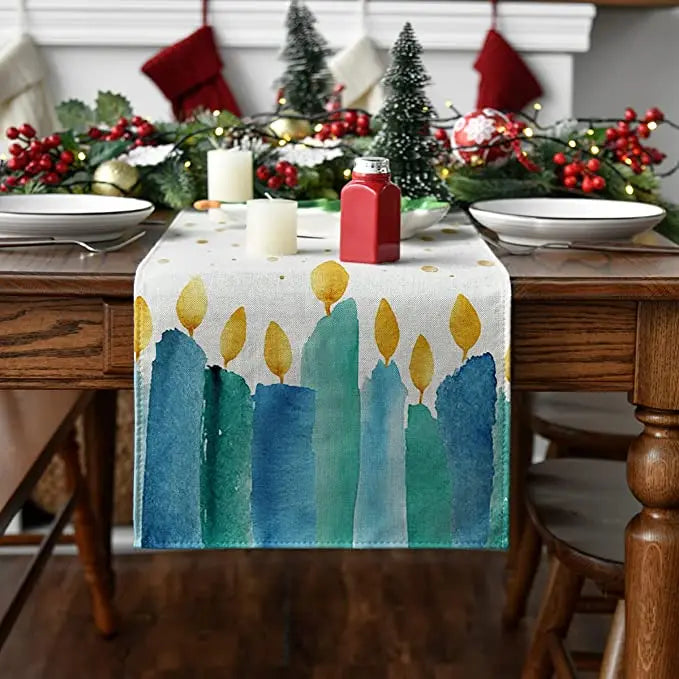 Passover & Hanukkah Table Runner - Watercolor Candle Flame Design