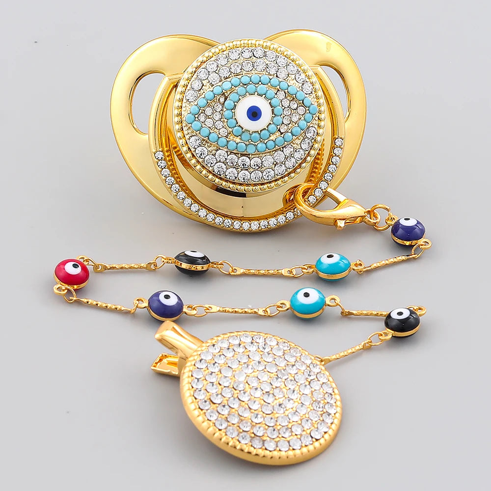 Baby Pacifier Personalized Evil Eye - Handmade Chain Clip