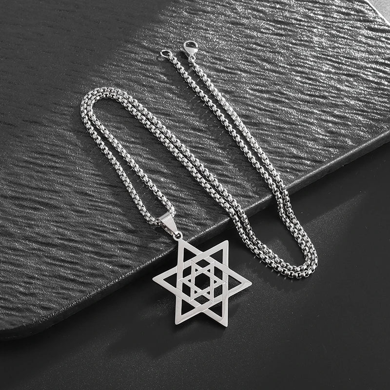 Stainless Steel Solomon Six-Pointed Star Necklace for Men & Women | Star of David Jerusalem Jewish Amulet Jewelry