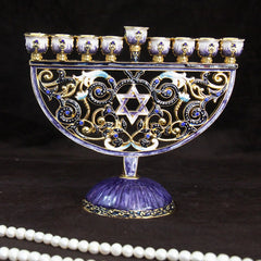 Hand Painted Enamel Floral Hanukkah Menorah