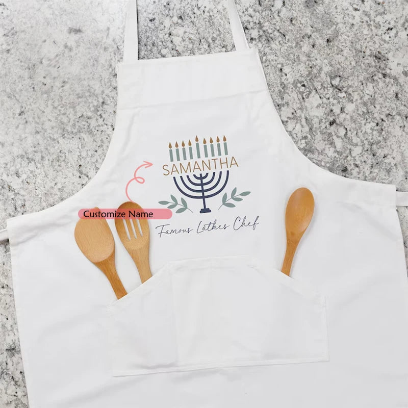 Personalized Custom Menorah Cooking Apron - White