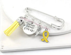 New Arrival Endometriosis Awareness Brooch Pin | Never Give Up Cancer Yellow Ribbon Pin | Safety Pins for Men & Women