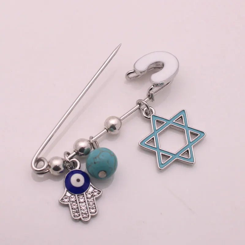 Star of David & Evil Eye Hebrew Baby Pin Brooch