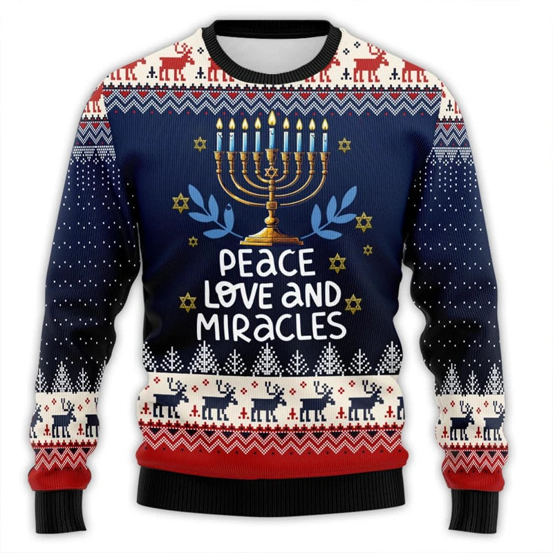 Hanukkah Menorah 3D Printed Christmas Sweater