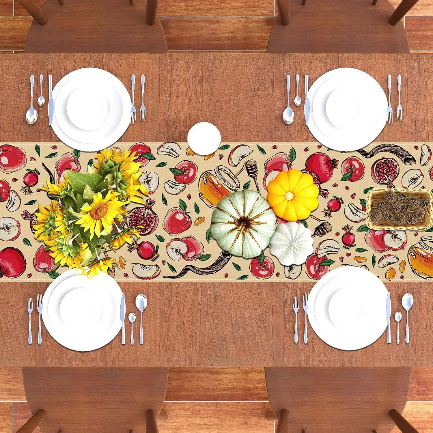 Rosh Hashanah Linen Table Runner with Honey Design