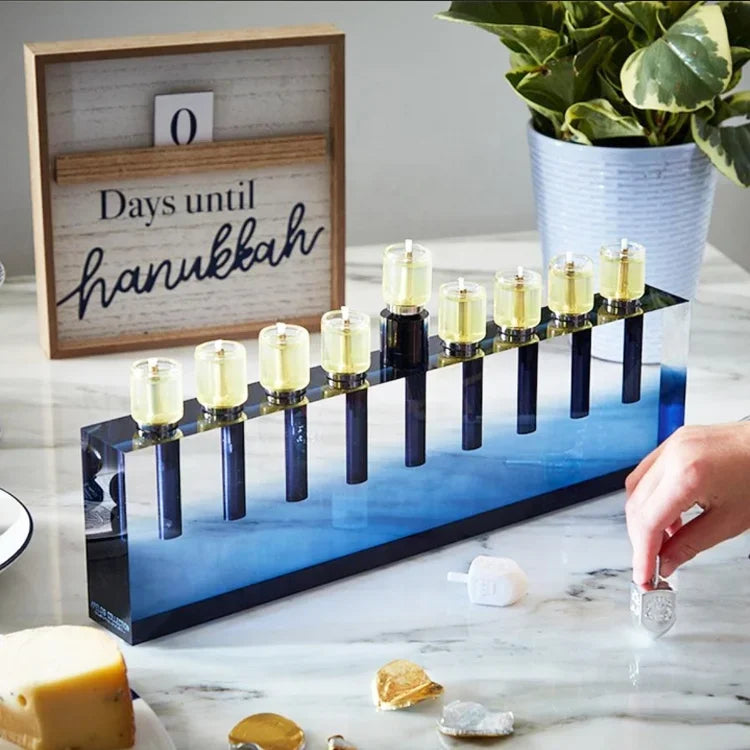 Custom Acrylic Hanukkah Menorah in Colored Lucite Judaica