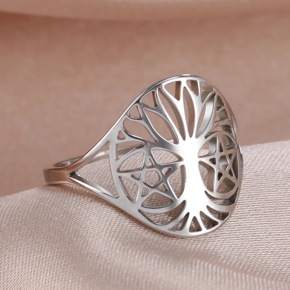 Hexagram Tree of Life Ring - Star of David & Pentagram Kabbalah