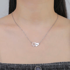 Personalized Jewish Name Necklace - Star of David Engraving Stainless Steel Heart Hexagram