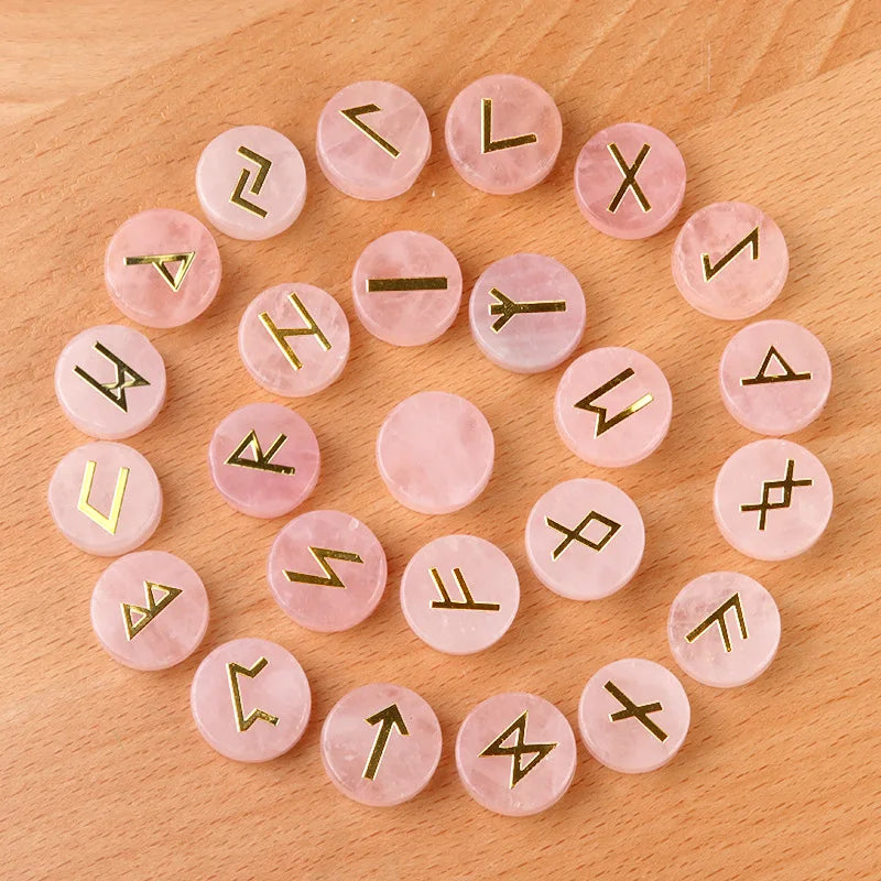 25pcs Round Healing Crystals Runes Stones – Natural Quartz Energy Gemstone