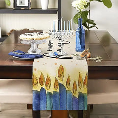 Passover & Hanukkah Table Runner - Watercolor Candle Flame Design