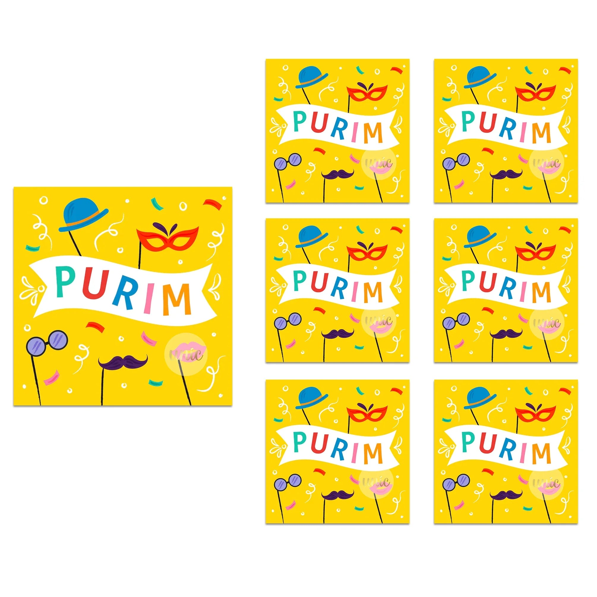 Purim Celebration Stickers – Self-Adhesive Square Labels for Jewish Holiday Gift Bag Decor