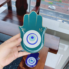 Ceramic Evil Eye Hamsa Hand Jewelry Tray