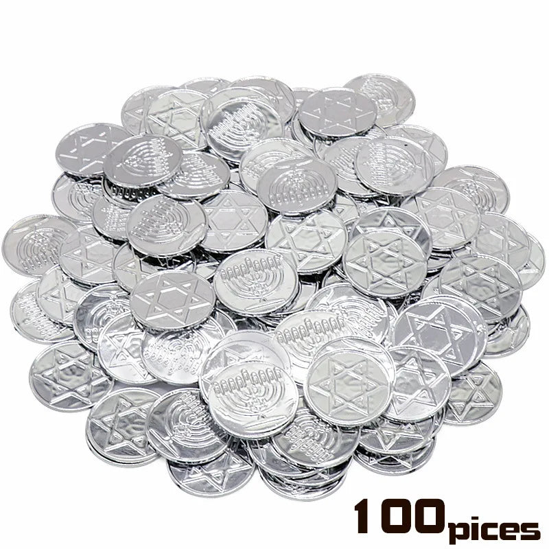 100pcs Hanukkah Gold Coin Plastic Chips