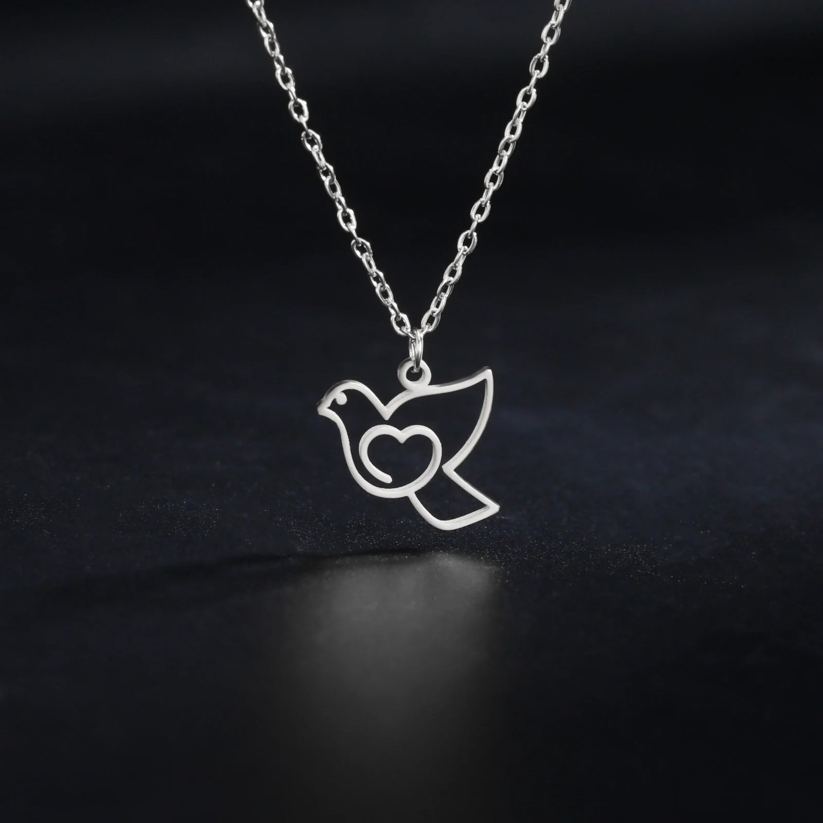 Love Heart Bird Dove Necklace - Stainless Steel Pendant Chain