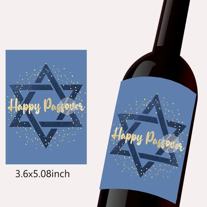 12pcs Happy Passover Wine Bottle Labels – Self-Adhesive Pesach Stickers for Jewish Holiday Party & Gift Decor