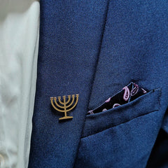 Jewish Menorah Men's Brooch - Stainless Steel Lapel Pin