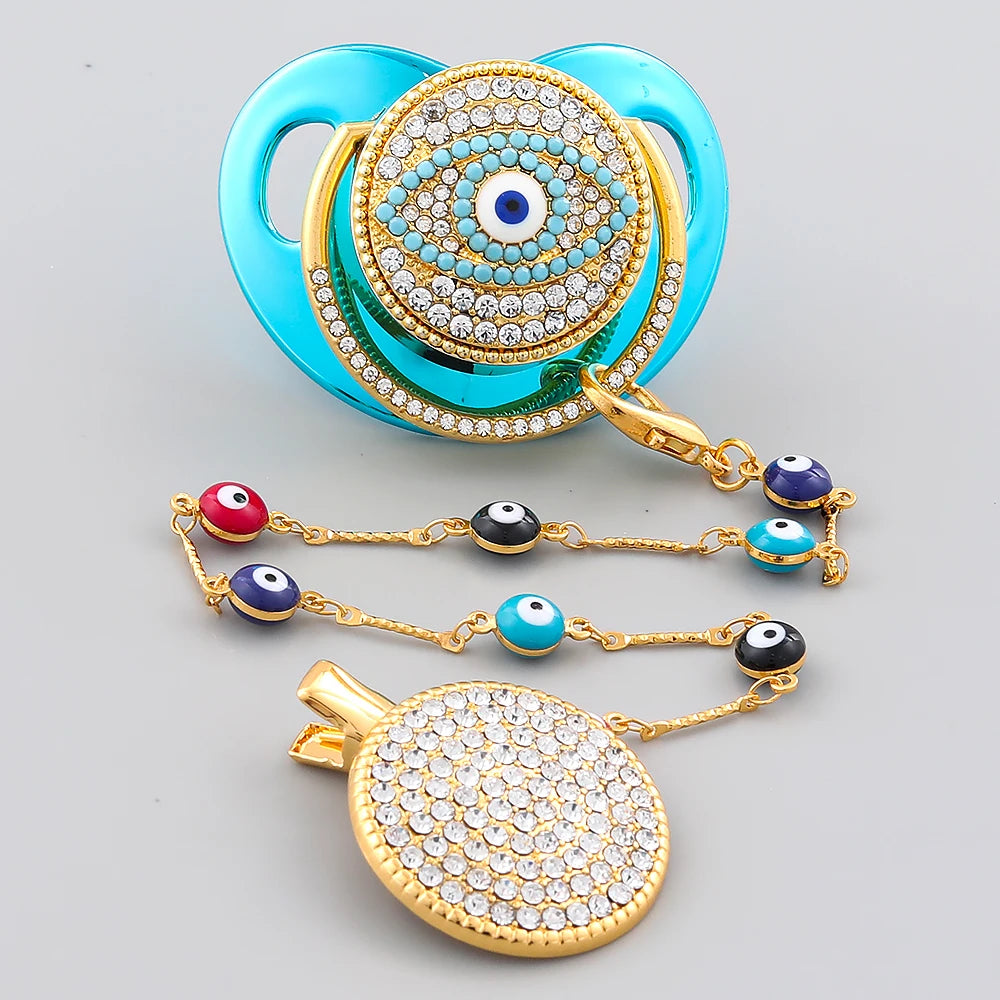 Baby Pacifier Personalized Evil Eye - Handmade Chain Clip