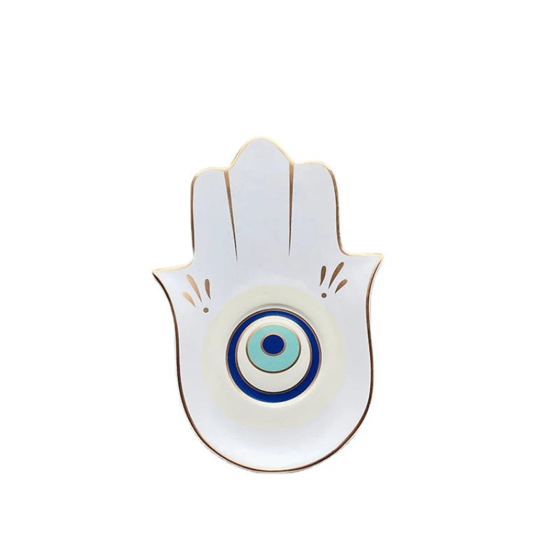 Ceramic Evil Eye Hamsa Hand Jewelry Tray