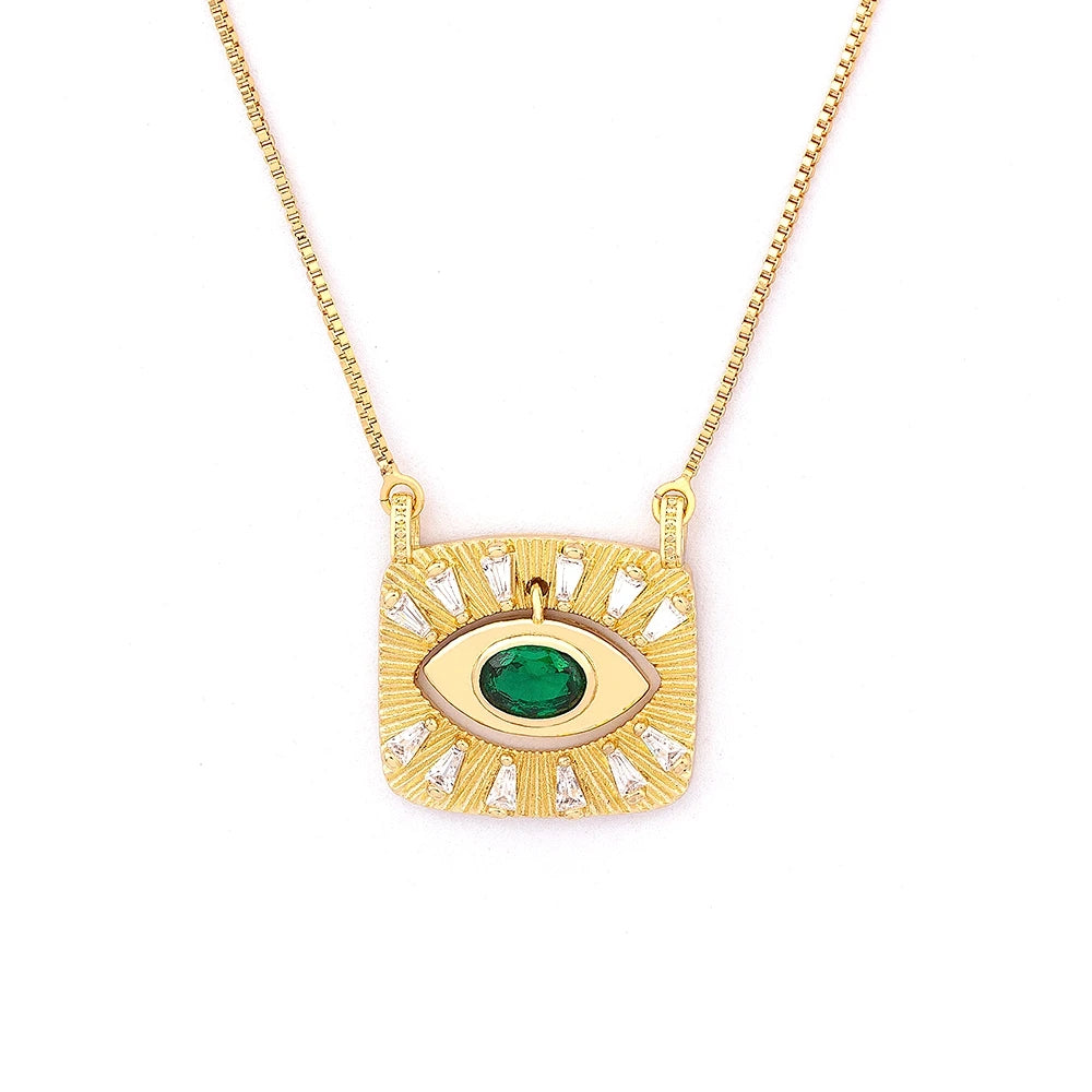 Golden Zircon Turkish Evil Eye Pendant Necklace