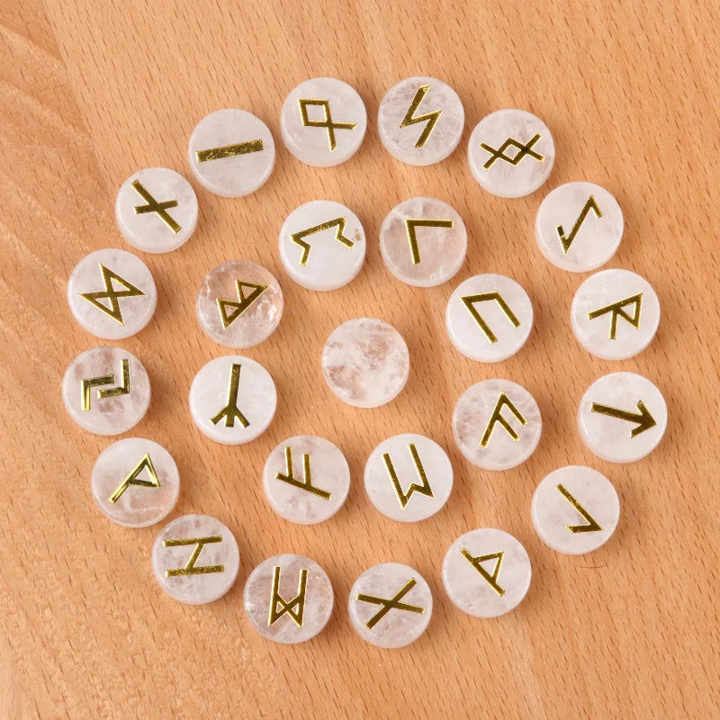 25pcs Round Healing Crystals Runes Stones – Natural Quartz Energy Gemstone