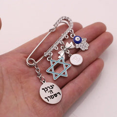 Star of David Hebrew Baby Pin Brooch - Jewish God Bless Shema Blessing Jewelry Gift