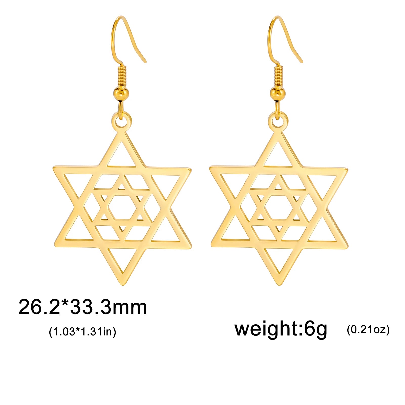 Star of David Cross Women's Earrings - Double Layered Hexagonal Star, Vintage Stainless Steel Jewish Jewelry Gift