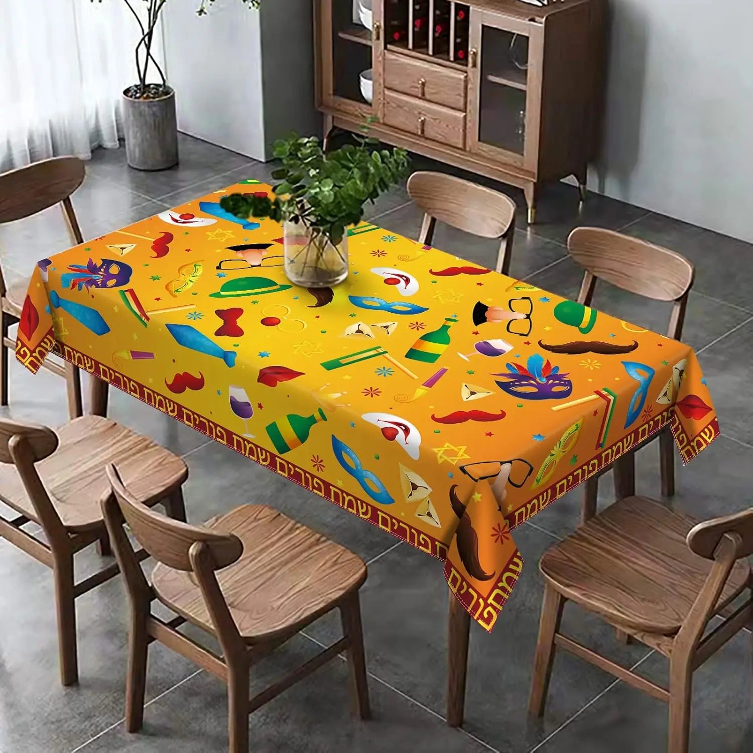 Jewish Purim Tablecloth – Waterproof Washable Rectangle Table Cover for Kitchen & Dining Party Decor