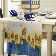 Passover & Hanukkah Table Runner - Watercolor Candle Flame Design