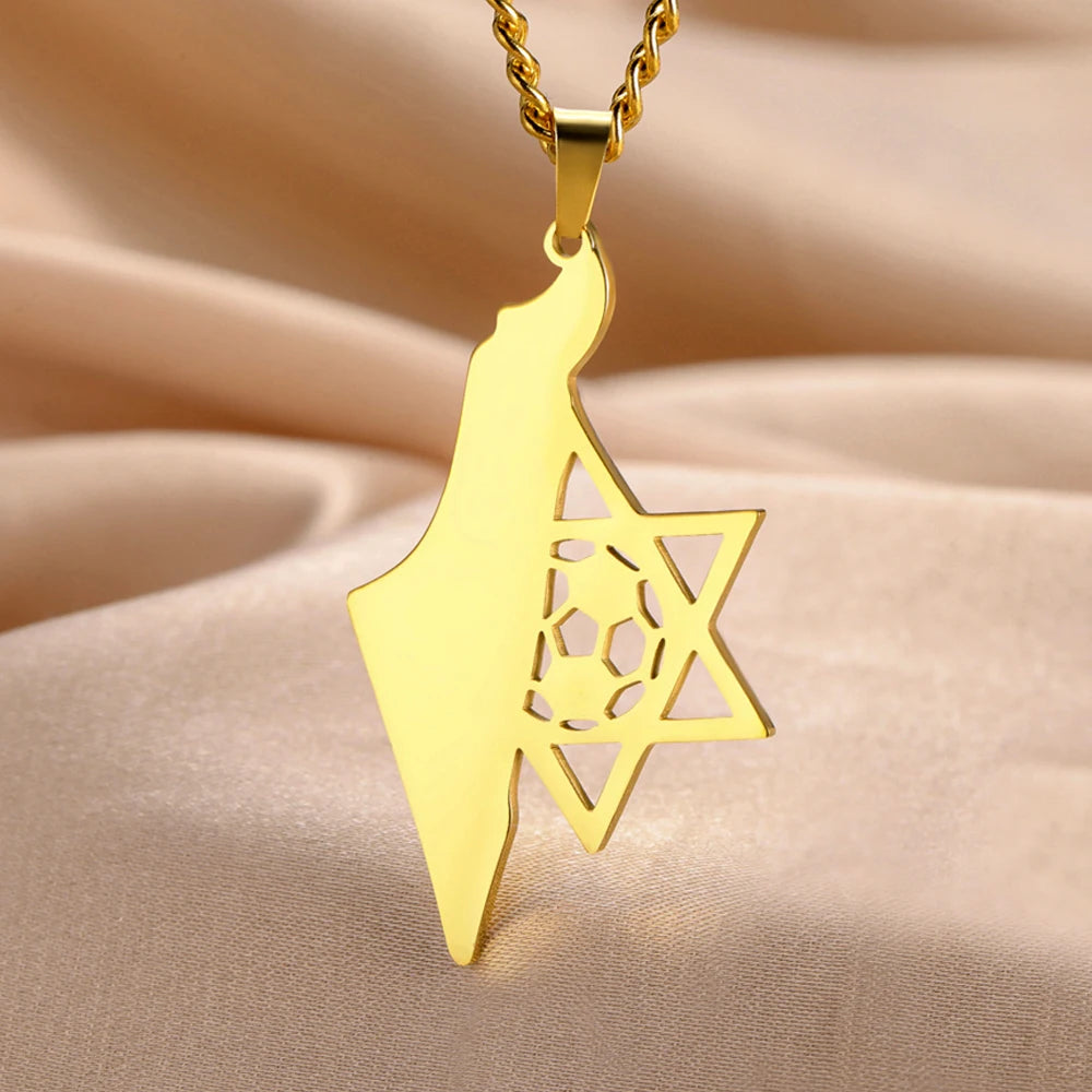 Star of David Necklace with Israel Map & Soccer Charms