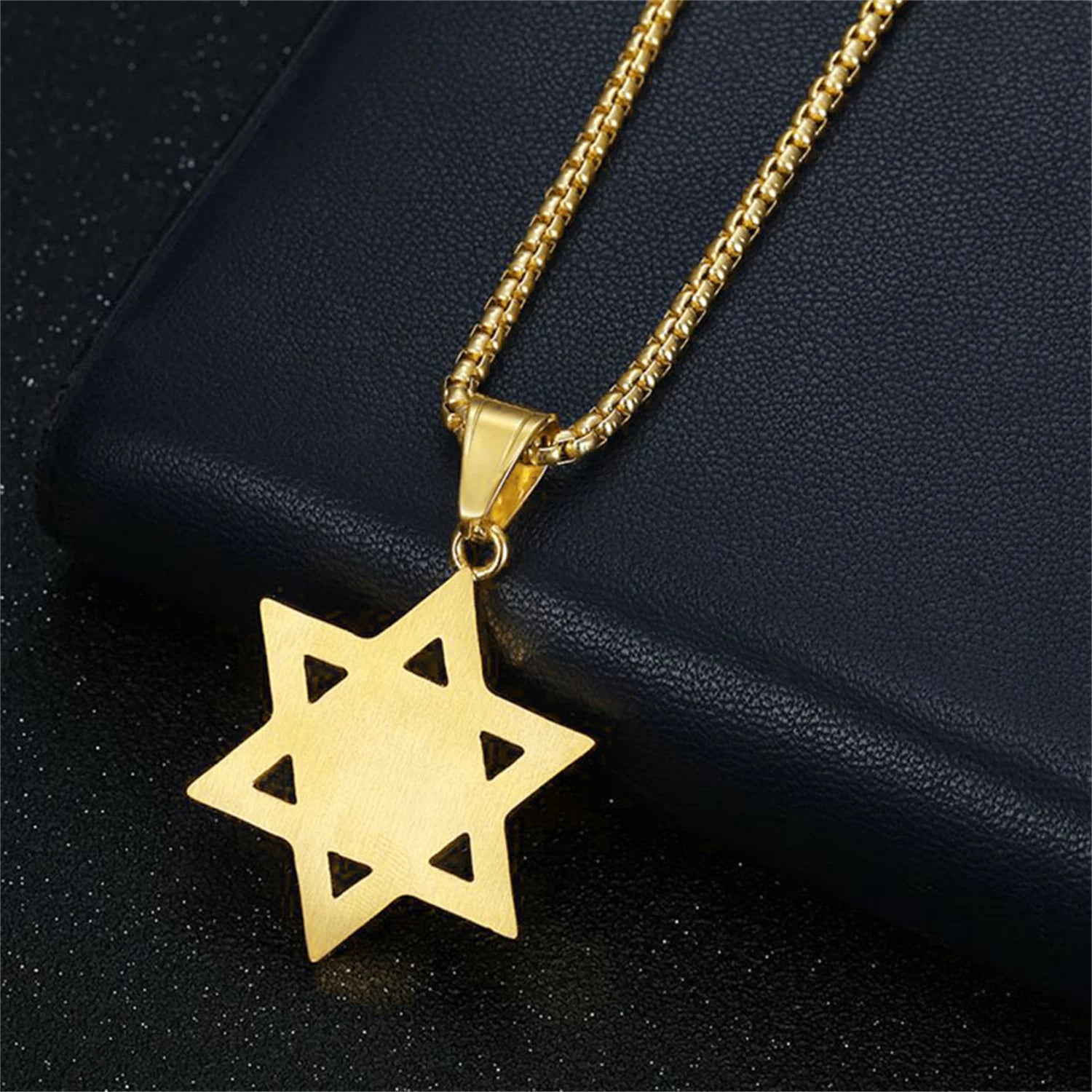 Gold Stainless Steel Evil Eye Star of David Pendant