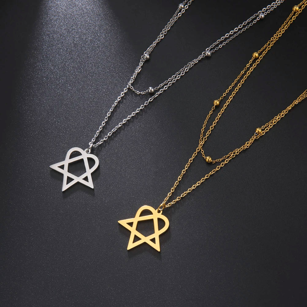 Stainless Steel Heartagram Star Pendant Necklace