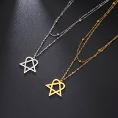 Stainless Steel Heartagram Star Pendant Necklace