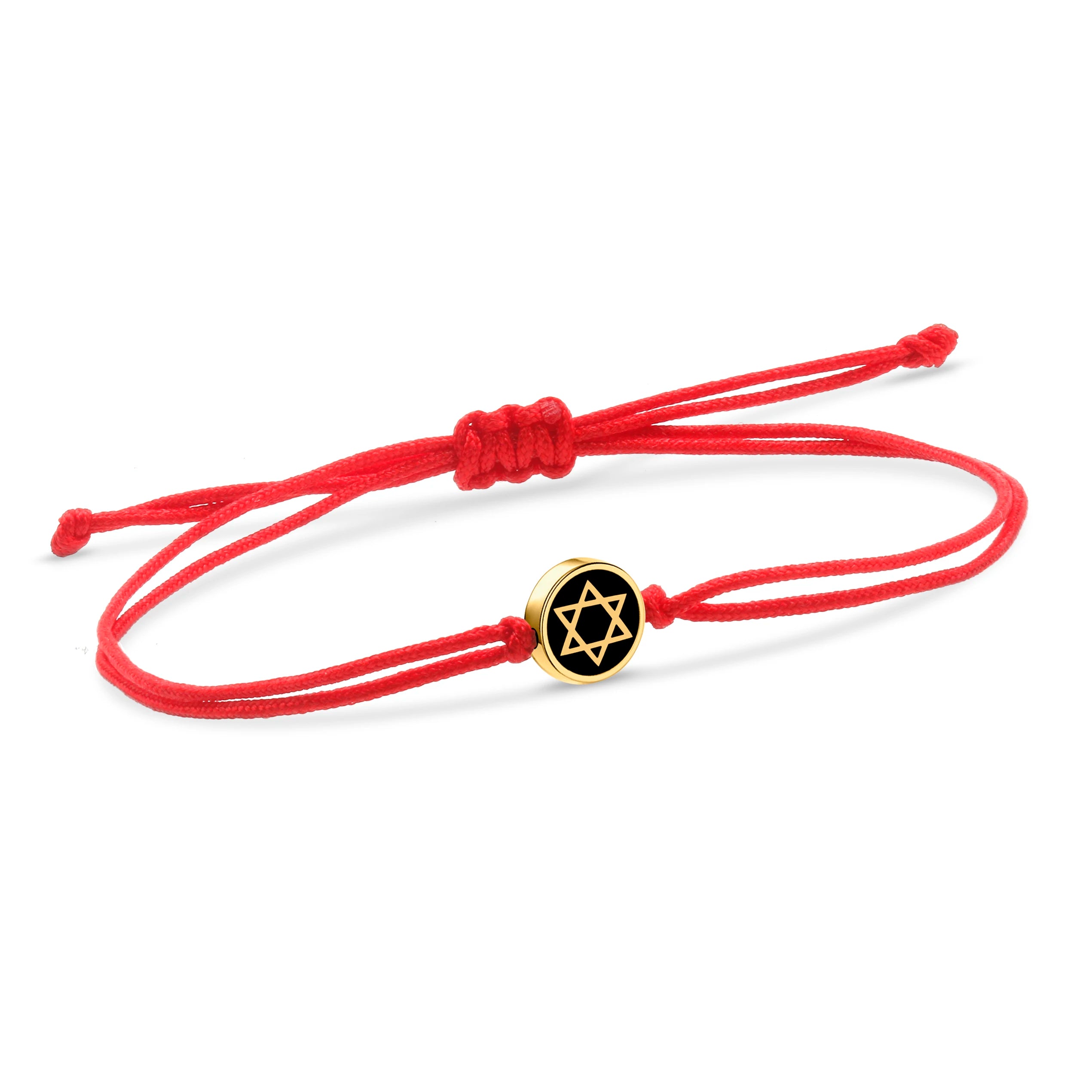 Stainless Steel Star of David Red String Bracelet - Kabbalah Lucky Jewelry with CZ Stone