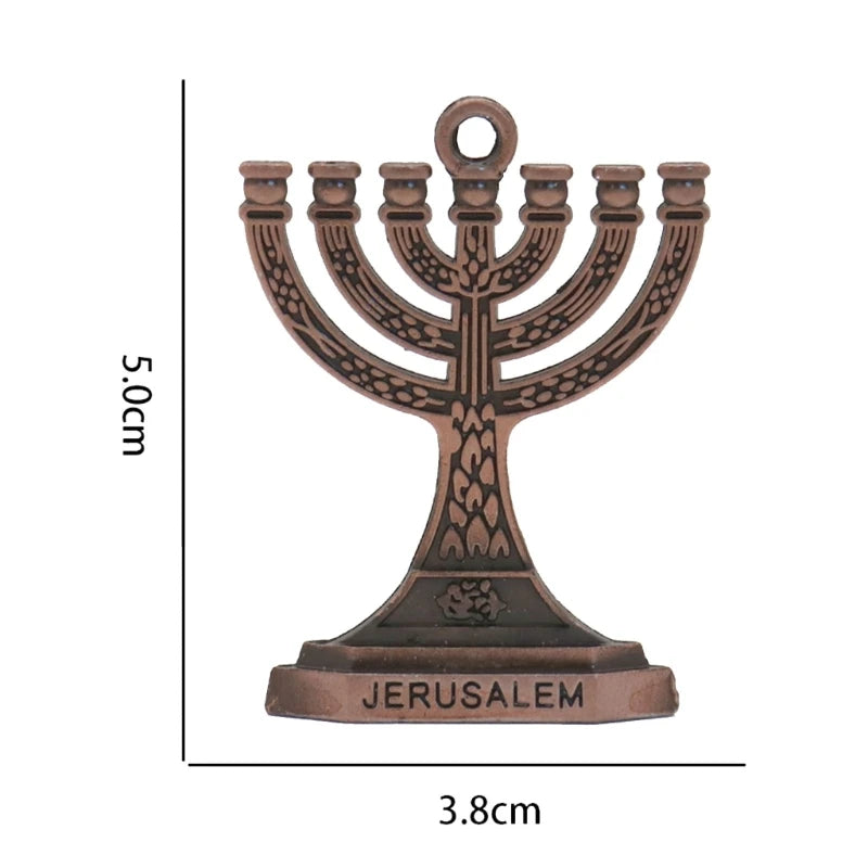 12 Tribes of Israel Menorah Jerusalem Temple 7 Branch Jewish Candle Holder Keychain for Bag Backpack Ornaments Pendant