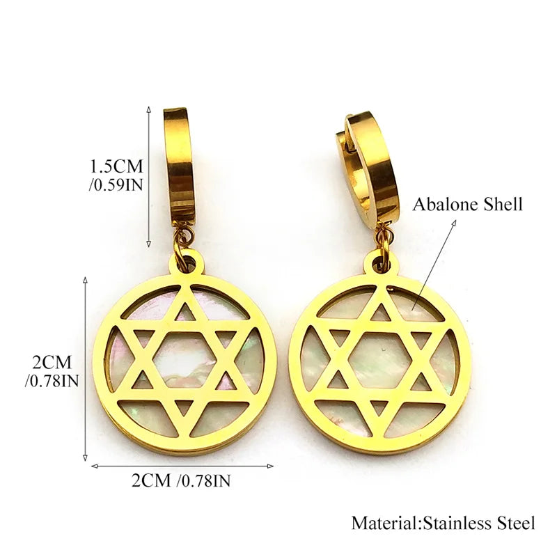 Star of David Drop Earrings for Women - Stainless Steel Gold & Silver Color, Round Hexagram Pendant, Party Jewelry Gifts