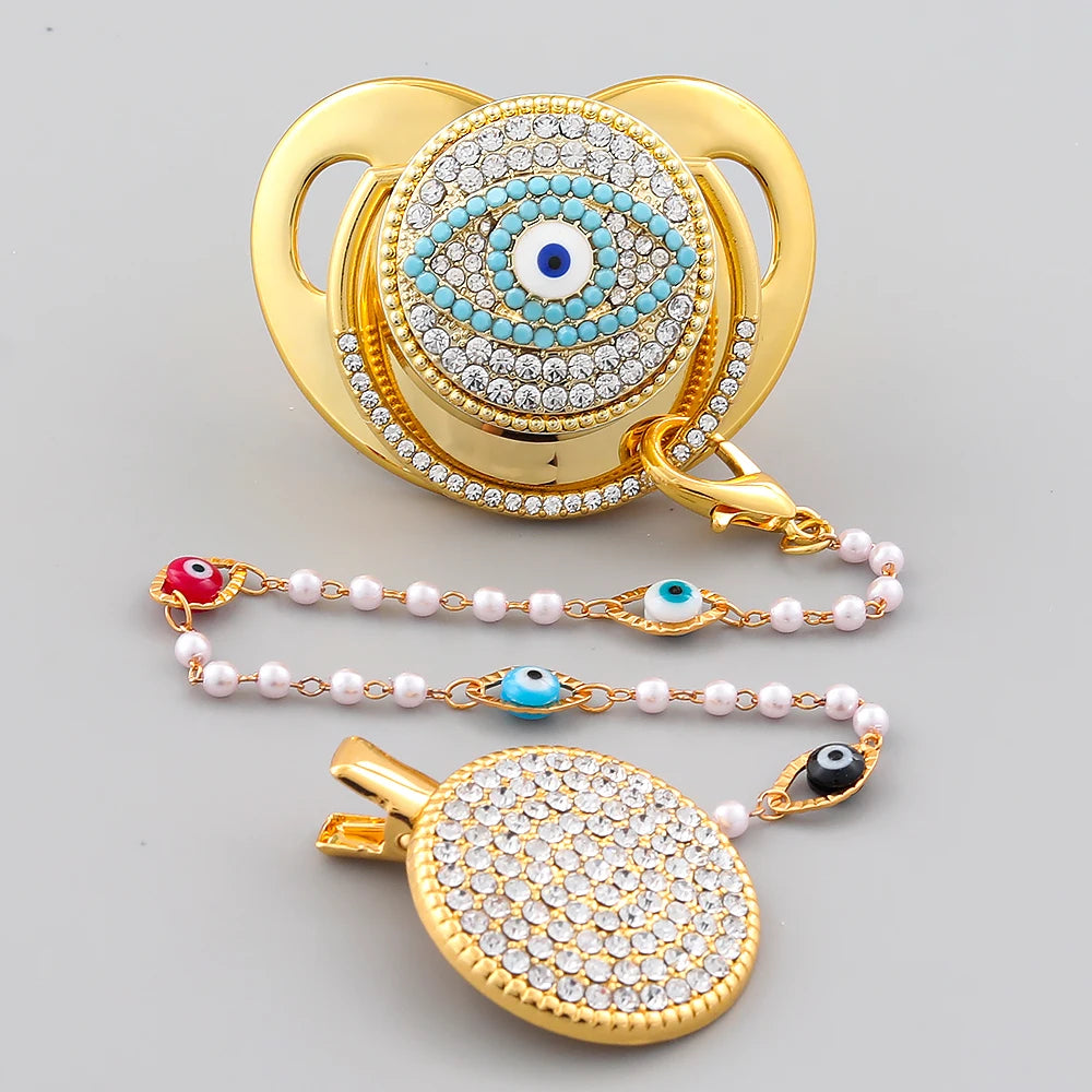 Baby Pacifier Personalized Evil Eye - Handmade Chain Clip