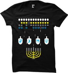 Hanukkah Retro Video Game Dreidel Menorah T-Shirt