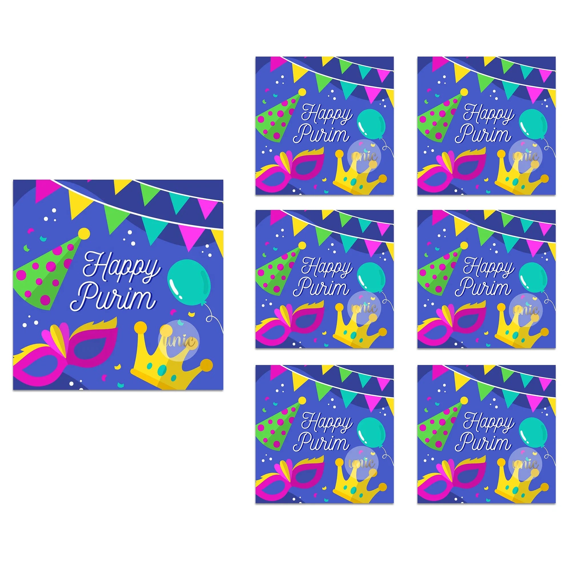 Purim Celebration Stickers – Self-Adhesive Square Labels for Jewish Holiday Gift Bag Decor