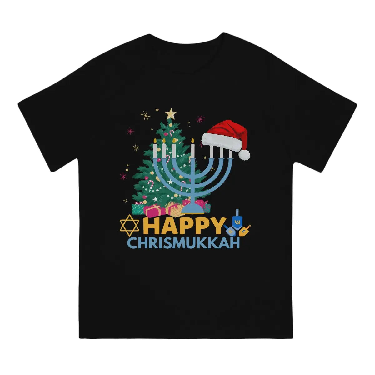 Funny Chrismukkah Harajuku T-Shirt - Happy Hanukkah Pattern Streetwear