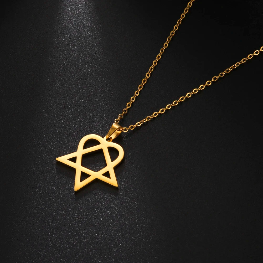 Stainless Steel Heartagram Star Pendant Necklace