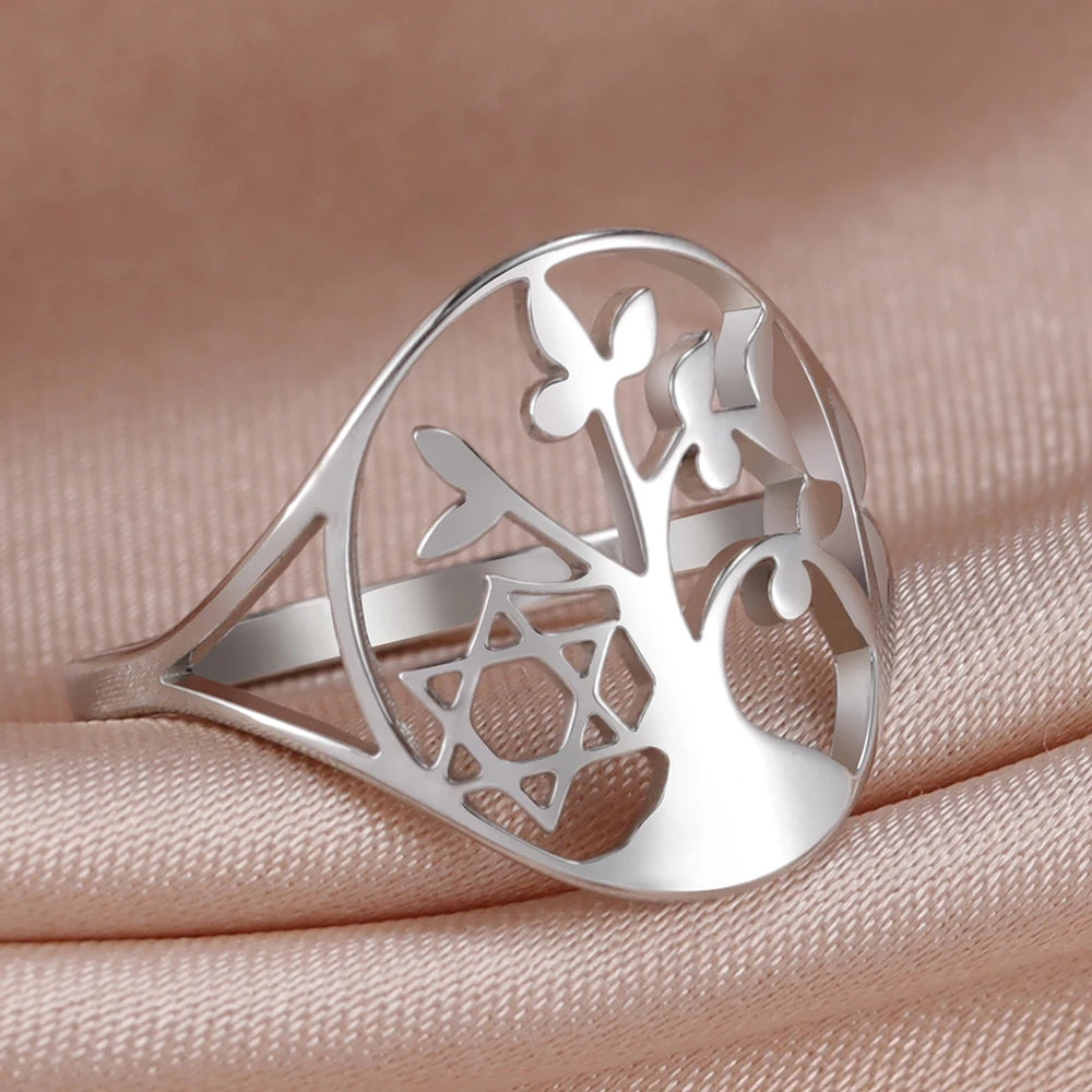 Hexagram Tree of Life Ring - Star of David & Pentagram Kabbalah