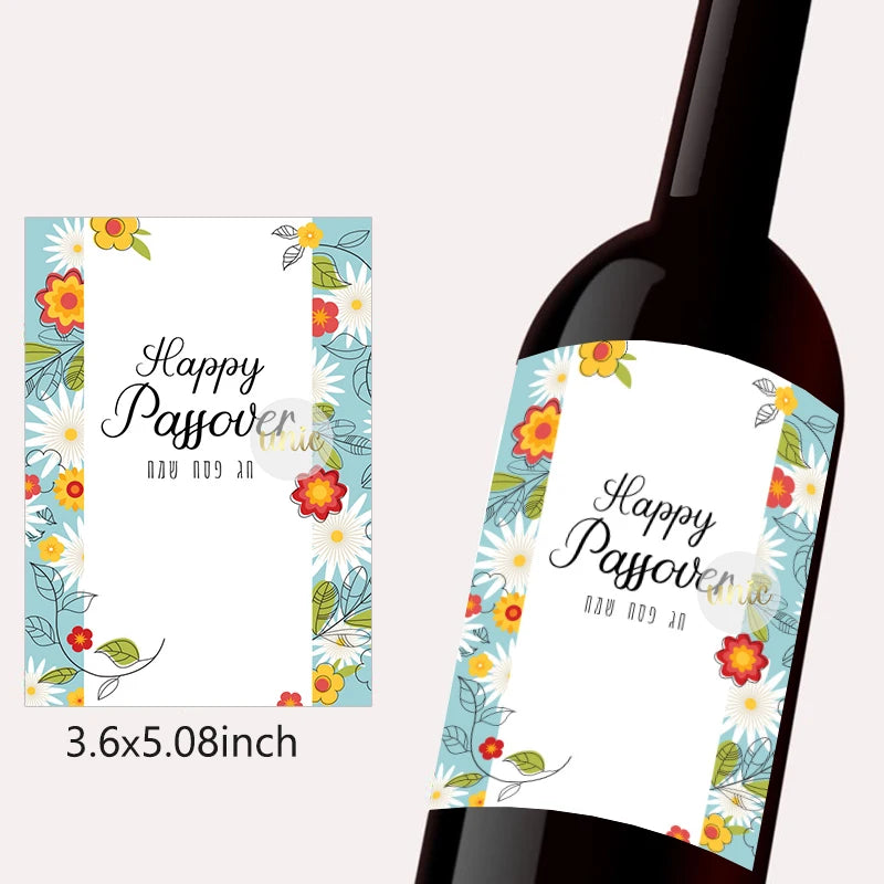 12pcs Happy Passover Wine Bottle Labels – Self-Adhesive Pesach Stickers for Jewish Holiday Party & Gift Decor