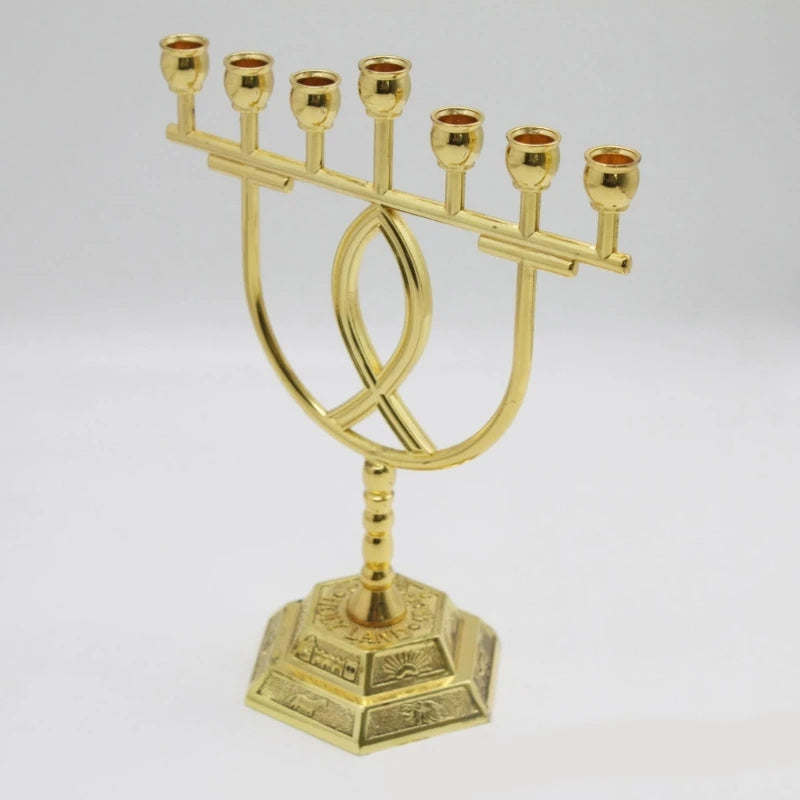 12 Tribes Menorah Jewish 7 Branch Holder Fish Jerusalem Candlestick Religious Decoration