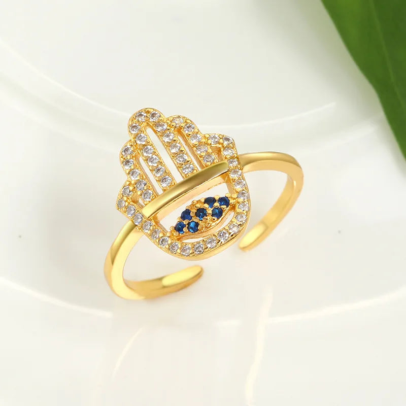 Hamsa Ethnic Turkish Fatima's Hand Adjustable Rings