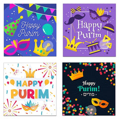 Purim Celebration Stickers – Self-Adhesive Square Labels for Jewish Holiday Gift Bag Decor