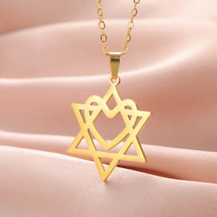 Stainless Steel Star of David Heart Necklace