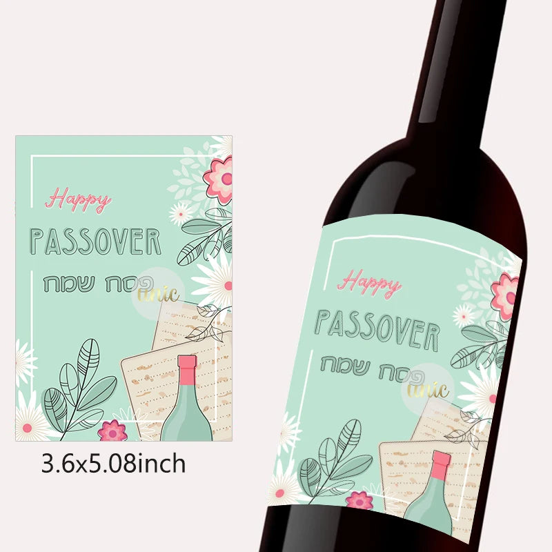 12pcs Happy Passover Wine Bottle Labels – Self-Adhesive Pesach Stickers for Jewish Holiday Party & Gift Decor